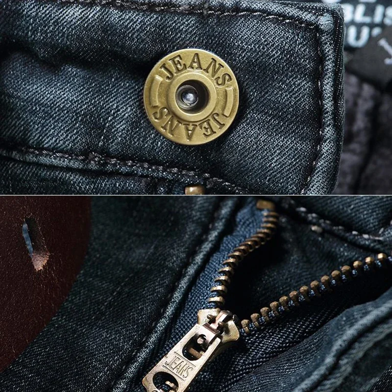 Celana Jeans Pria Musim Gugur Musim Dingin Hangat Berbulu Tebal Berlapis Fleece Vintage Denim Klasik Slim Fit untuk Sehari-hari