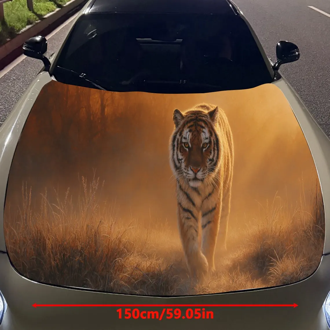 Grand Golden Tiger Car Hood Stickers - Self-Adhesive, Waterproof and Durable Vinyl Wrap, Decorate And Protect Your Car - The Gif