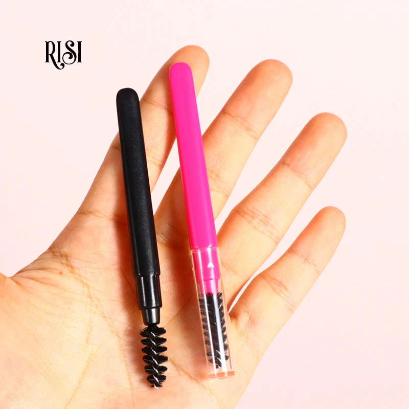 RISI-Baguettes de mascara avec couvercle, accessoires pour cils, brosse à sourcils rose noir, pinceaux de maquillage, outils, gratuit