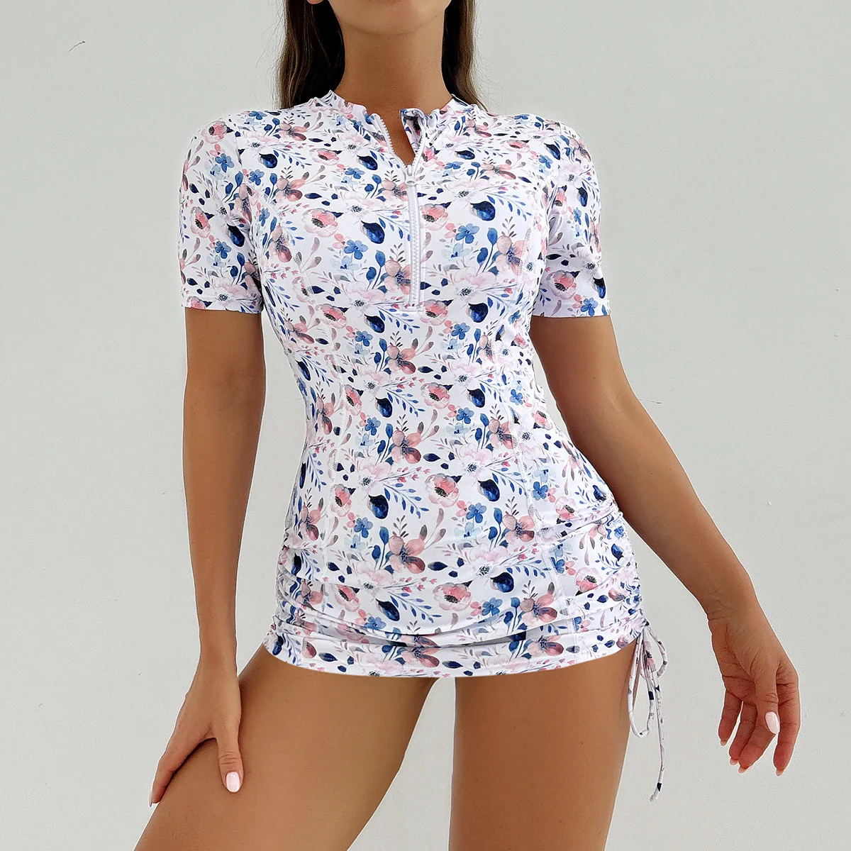WackDaria Two Piece Swimsuit Rash Guard Dress Bandage Top Bottom Swimwear for Women Beach Short Sleeve Surfing Zipper UV Protect