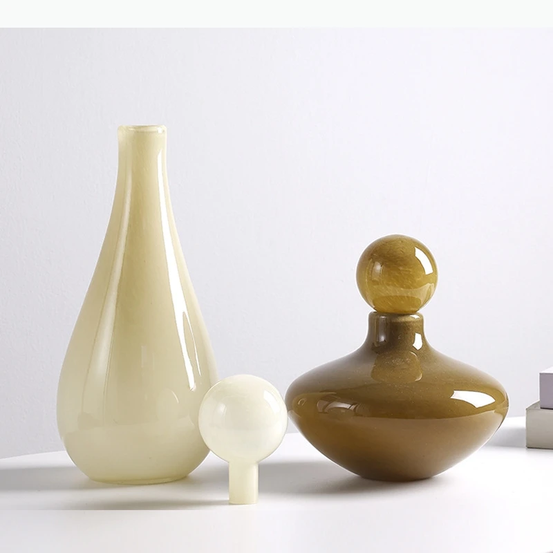 Narrow Mouthed Glass Vase Table Decoration Flower Arrangement Artificial Flowers Colored Vases Room Aesthetic Decor