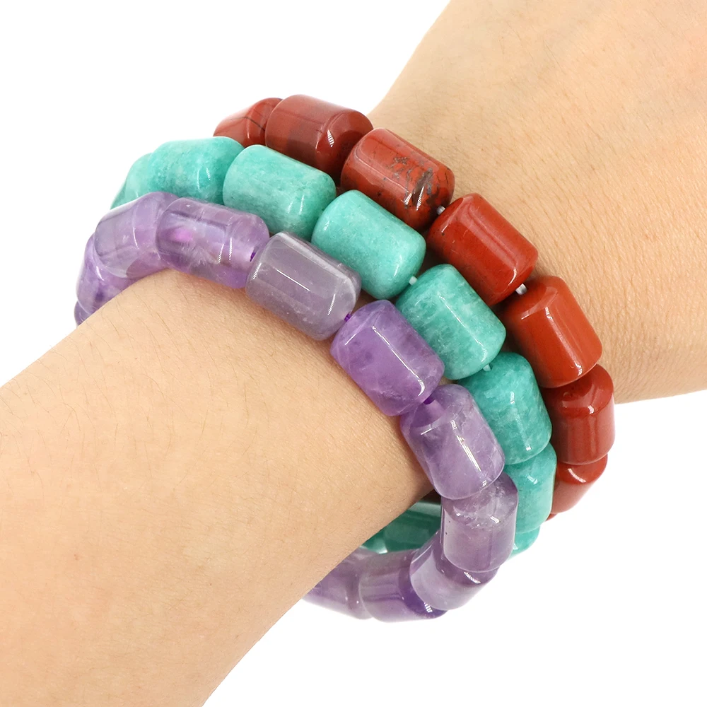 موضة الحجر الطبيعي 10x14 مللي متر أنبوب الخرز مطاطا سوار جمشت روز كوارتز اليدوية العصرية جوهرة سوار حلية أساور اليوغا #5