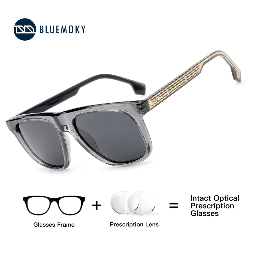 

BLUEMOKY Fashion Metal Polarized Square Prescription Sunglasses For Men Stylish Uv400 Protection Corrective Sun Glasses