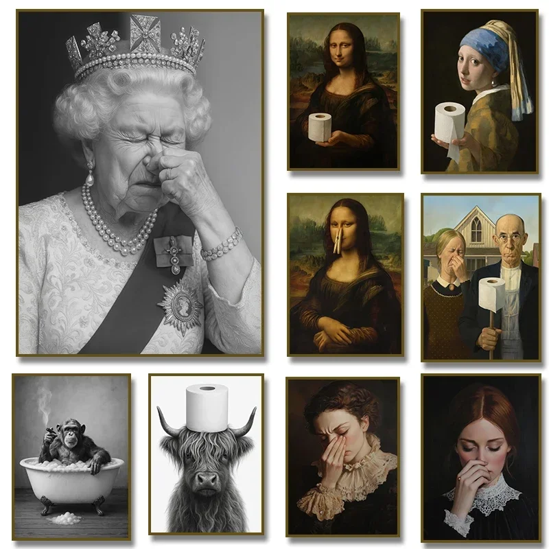 no frame Funny Bathroom Victorian Queen Portrait Poster Diamond Painting  Prints Wall Art Picture Toilet Humor Amusing Gift Ho