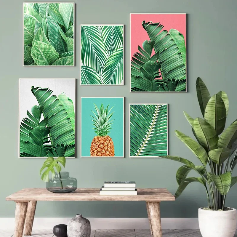 Multiple sizes 1pc frameless Canvas Painting,Tropical Plants Poster and Print Toucan Bird Flamingo Parrot Pineapple Canvas Paint