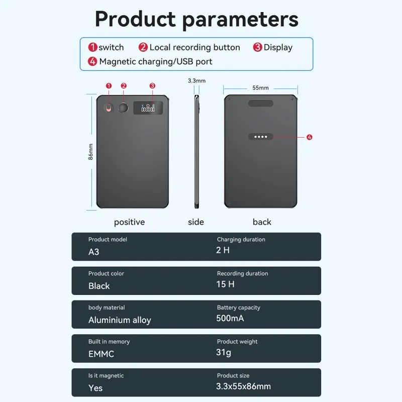 ChatGPT AI مسجل صوت BT اتصال Transcribe & Summarize مسجل 188 لغة مسجل صوت محمول للسفر التجاري