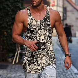 Leopard Print Print Men's Tank Tops Sleeveless Casual Tshirts Summer Fitness Clothing Men Gym Tanks Tops Harajuku Summer Vest