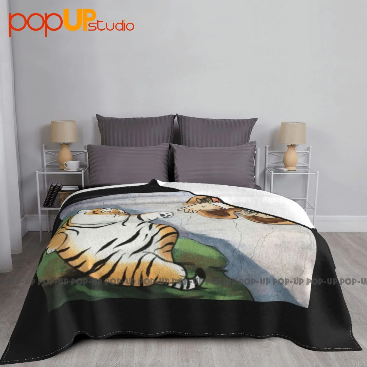 Fat Tiger Parody The Creation Of Adam Fresco Painting Blanket Shaggy Four Seasons Sofa Decorative