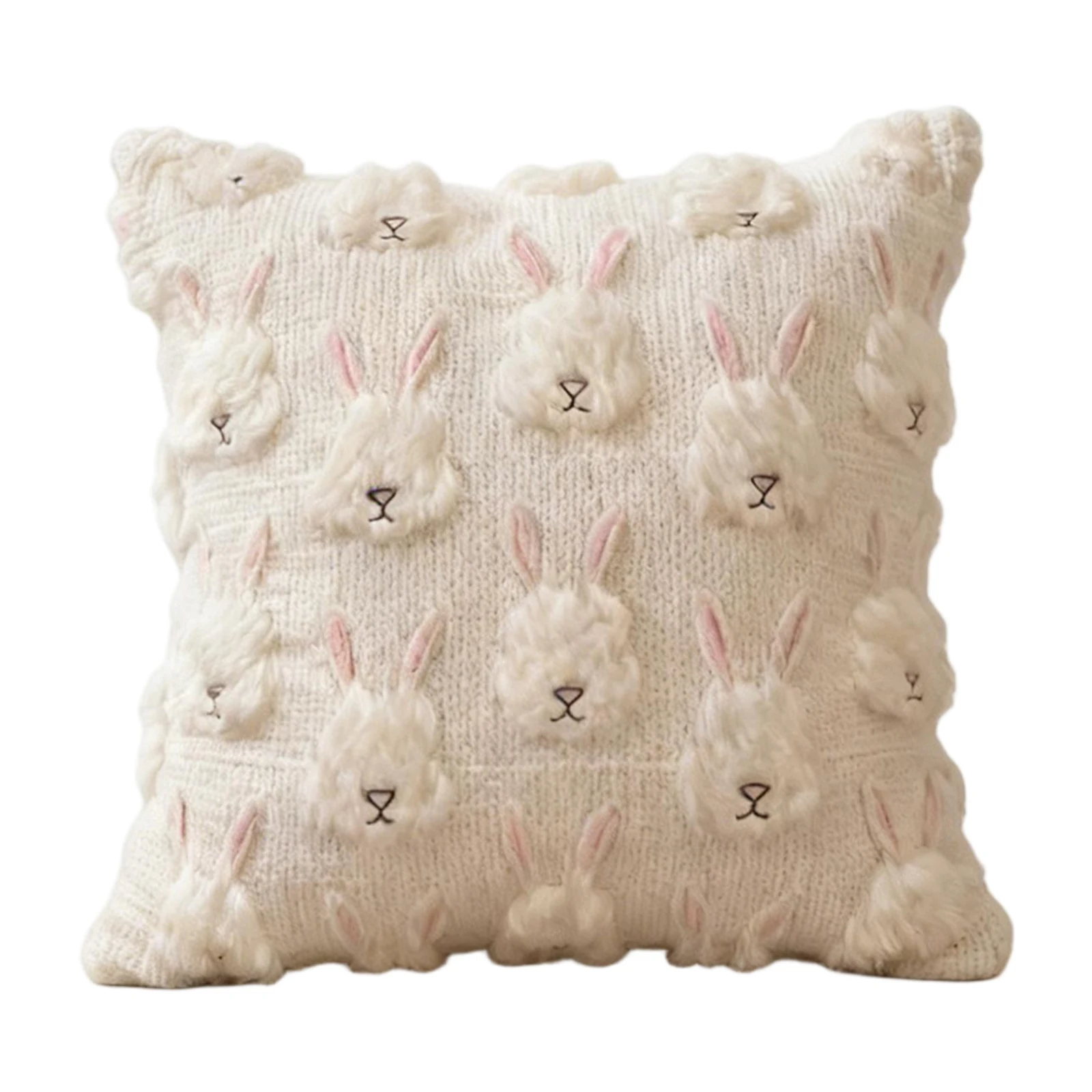 Pillow Cover Cushion Case Sham Knitted Bunny Embroidered White Soft Plush No Insert Throw Pillowcase Sofa Bed Couch Living 2026