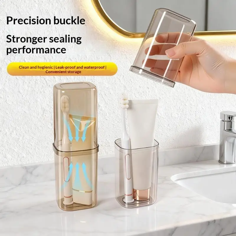 2 In 1 Portable Travel Toothbrush Holder Thickened Transparent Large Capacity Storage Box For Business Trip Camping