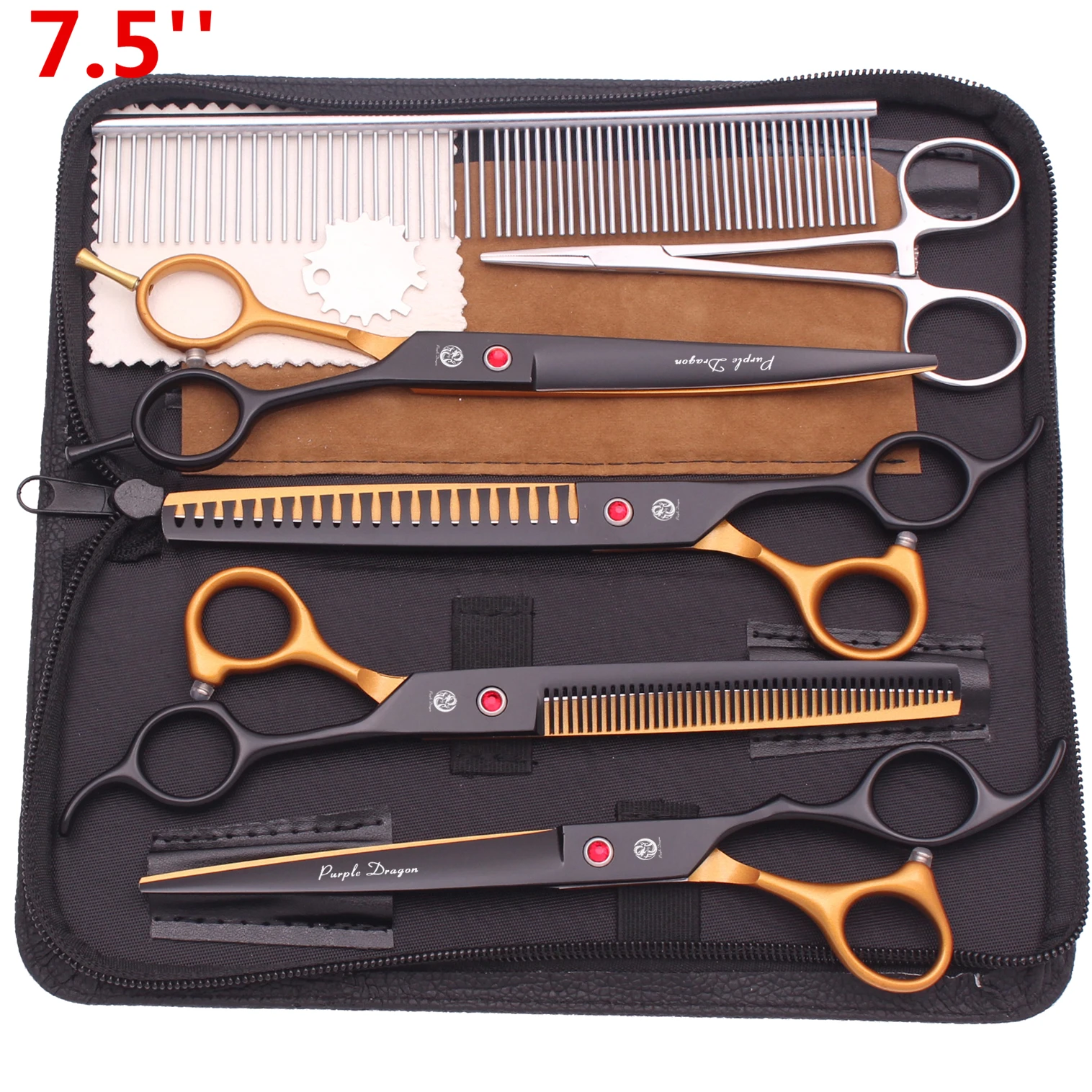 7.5\'\' Professional Pet Grooming Scissors Hair Cutting Fishbone Thinning Comb Hemostatic Forceps Japan 440C Set For Dog Cat Z3088