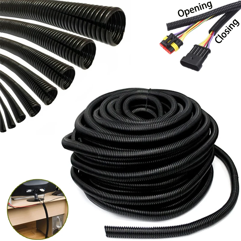 1/3meter Corrugated Pipe 7mm-28mm Auto Corrugated Car Cable Insulation Tube Harness Motor Electrical Wire Protection Accessories