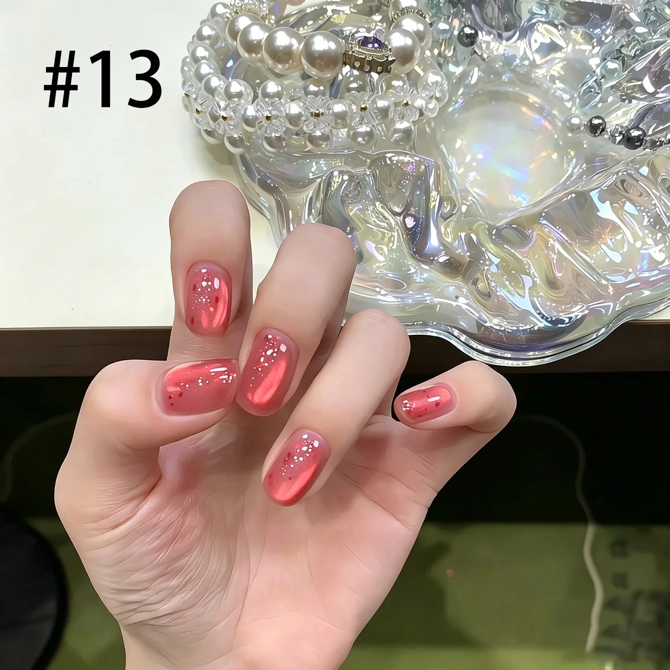 MIANEL Senya Cat Eye Gel Nail Polish 2026 Fall/Winter New Sparkling Glass Bead Clear White Boiling Water Cat Eye Manicure