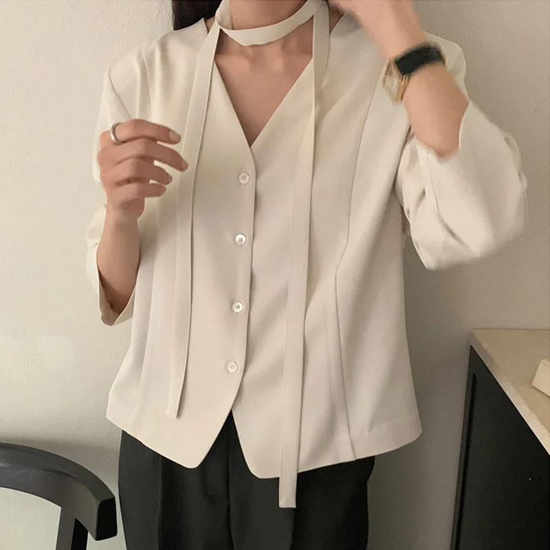 シックなヴィンテージ風Vネック、ベルト付き、シングルボタン、ロング丈、ゆったりとしたカジュアルで多用途なレディースアウターウェア、通勤にも使えるスーツ