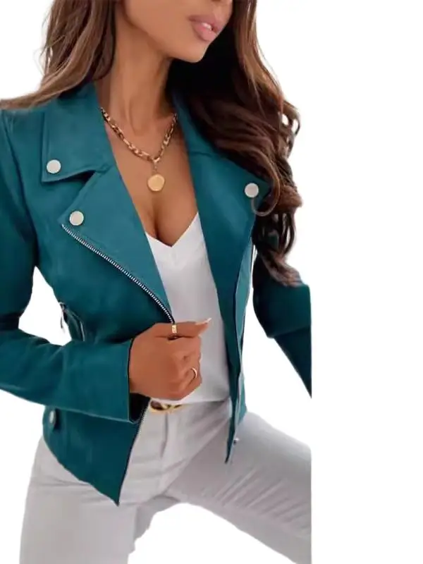 2024 feminino fino ajuste zíper pele de veado veludo ort casaco estação independente gola cor pura primavera temporada longa sve