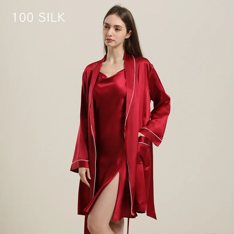 

22momme 100% Mulberry Silk Sexy Satin Night Robe Solid Color Wedding Bride Bridesmaid Robes Dressing Gown Kimono Bathrobe Pajama