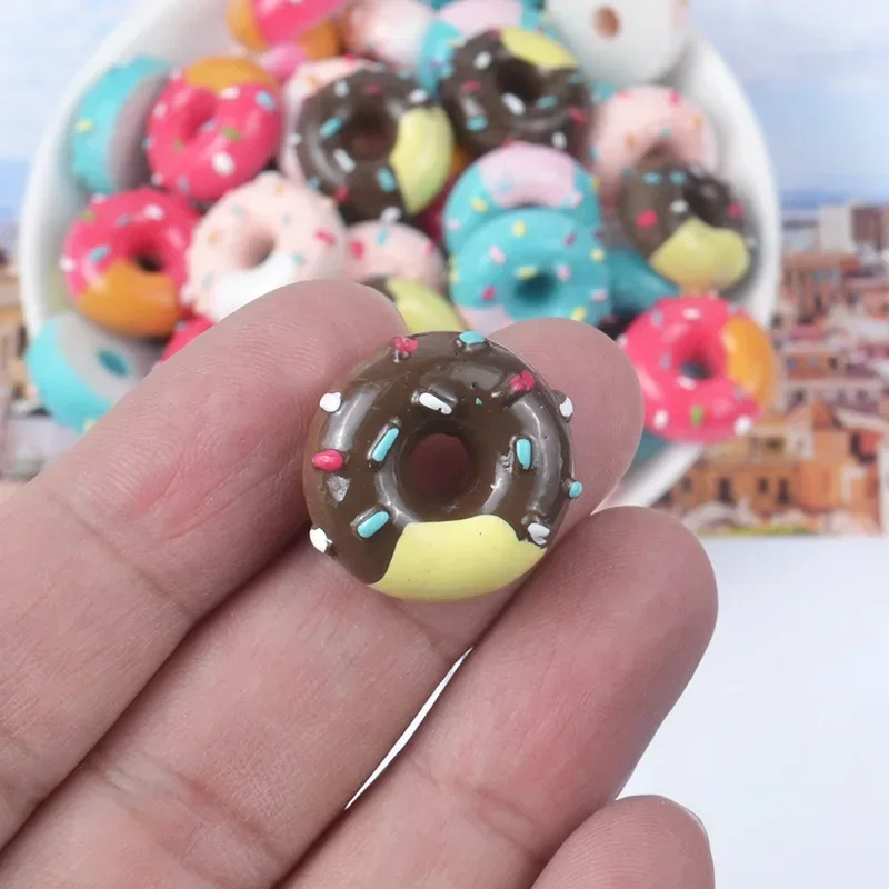 10pcs Resin Kawaii Donuts Planar Flatback Figure Craft Cabochons Miniature Accessories Dollhouse Miniatures Phone Case DIY Charm