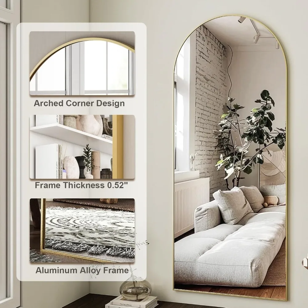 Specchio pendente ad arco moderno con cornice in alluminio - Specchio sospeso autoportante a figura intera 64x21 per la decorazione domestica