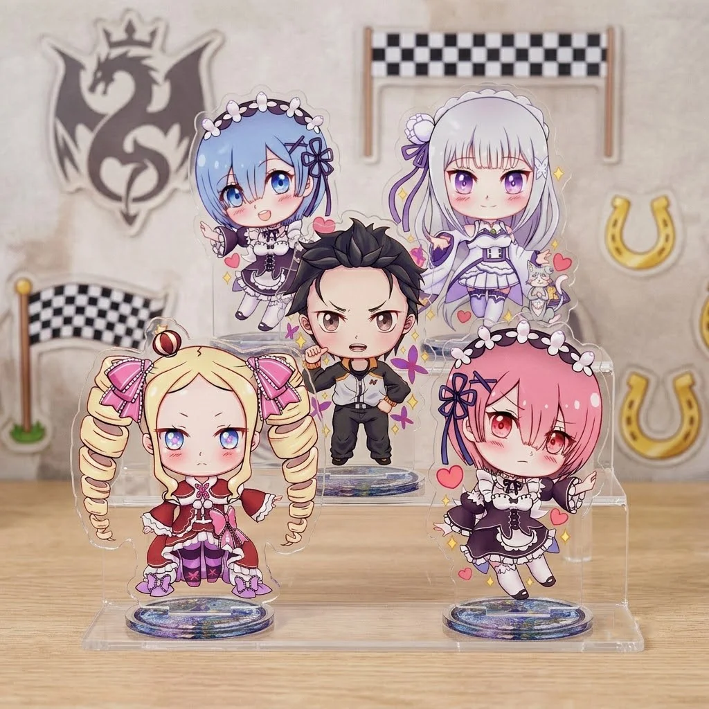Anime Re Zero Acrylic Stand Keychain 10CM Q Version Natsuki Subaru Ram Rem Felix Argyle Emilia Desktop Ornament Fan Merchandise