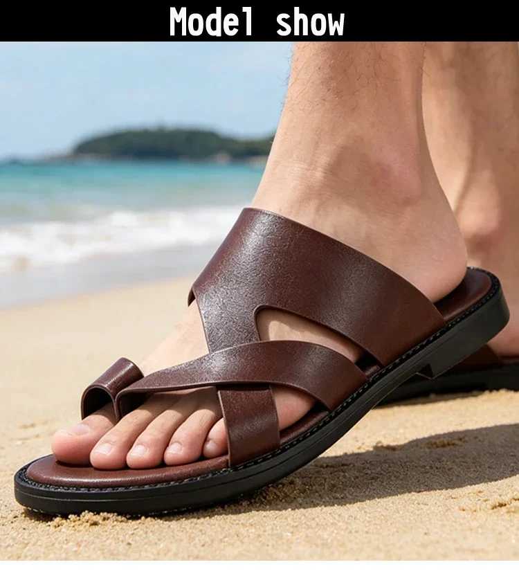 Trendige Herren-Sandalen mit Kreuzriemen, glatt, rutschfest, strapazierfähig, für Sommer, Outdoor, Business, Casual, Slip-On-Hausschuhe-HX25333 – Detail 3