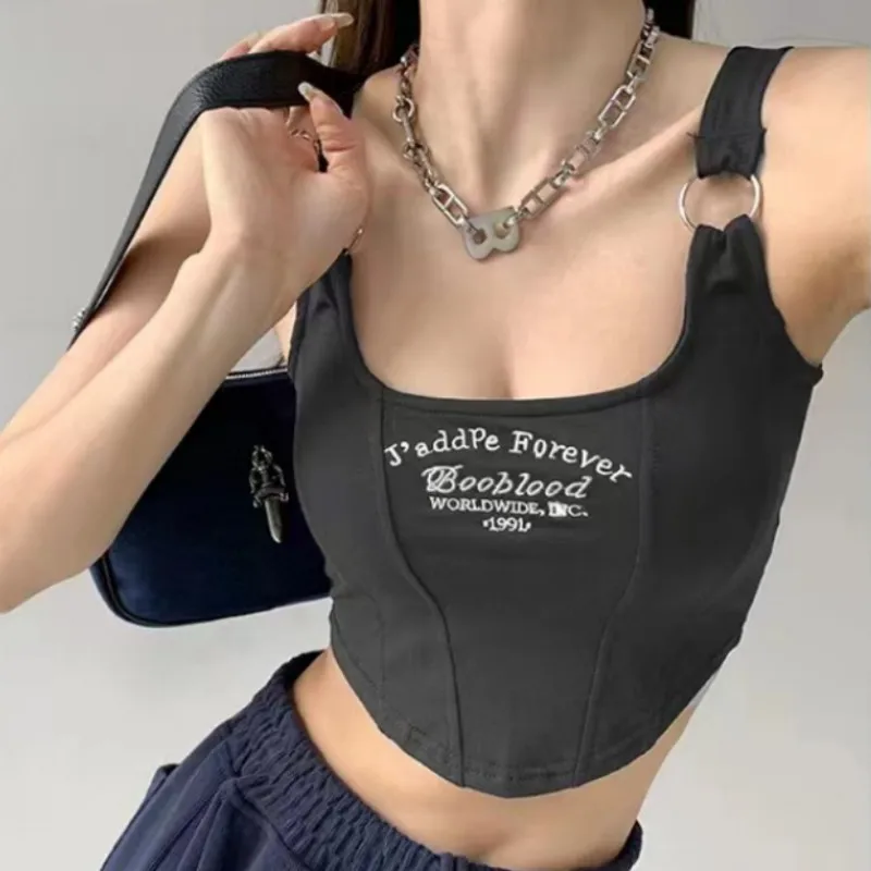 Letter Print Tank Top Women Small Breast Cotton Bras Hot Girls Wear Slim Crop Top Underwear Padded Camisole Top