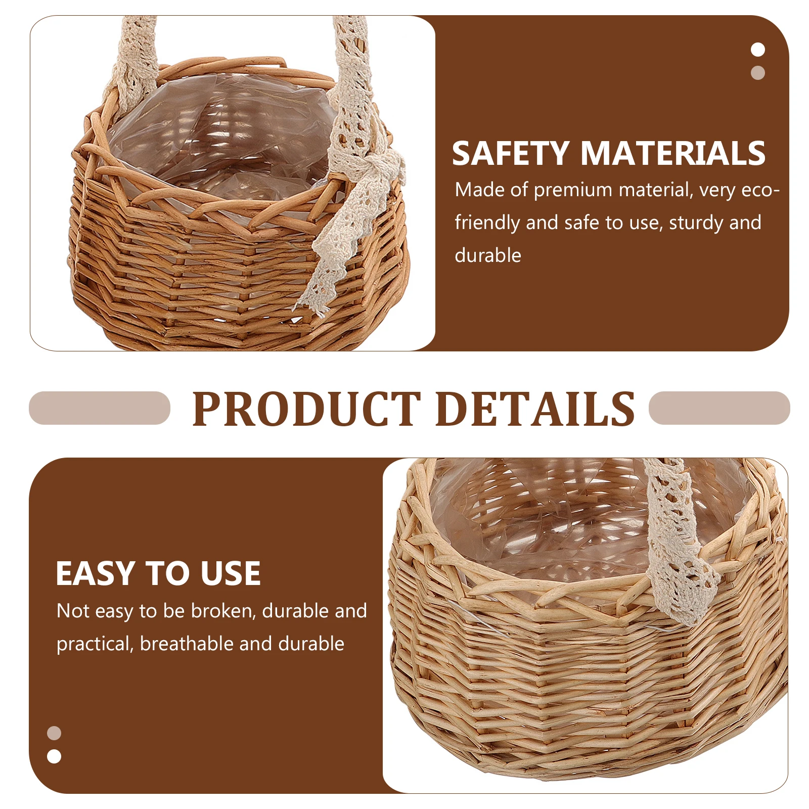 

2 Pcs Princess Basket Wicker Flower Retro Decor Storage Picnic Tote Weaving Fruit Vegetable Home Garden Furniture Set