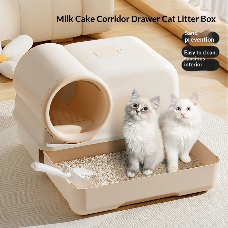 Caja de arena para gatos cerrada grande anti-salpicaduras y olores - imagen 4