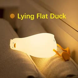 LED Night Light Rechargeable Lying Flat Duck Night Light Cute Silicone Lamp Bedside Table Decor Children Birthday Gift Lamp