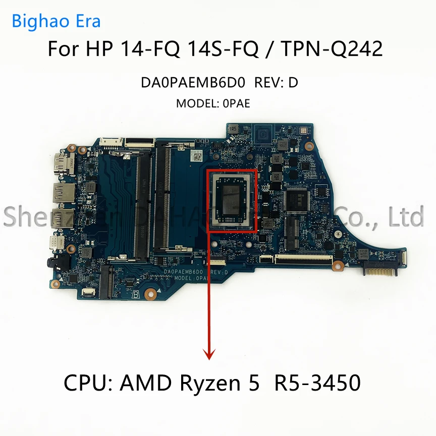 

Brand New For HP 14-FQ 14S-FQ 14S-FR TPN-Q242 Laptop Motherboard With Ryzen 5 R5-3450 CPU DDR4 DA0PAEMB6D0 100% Fully Tested