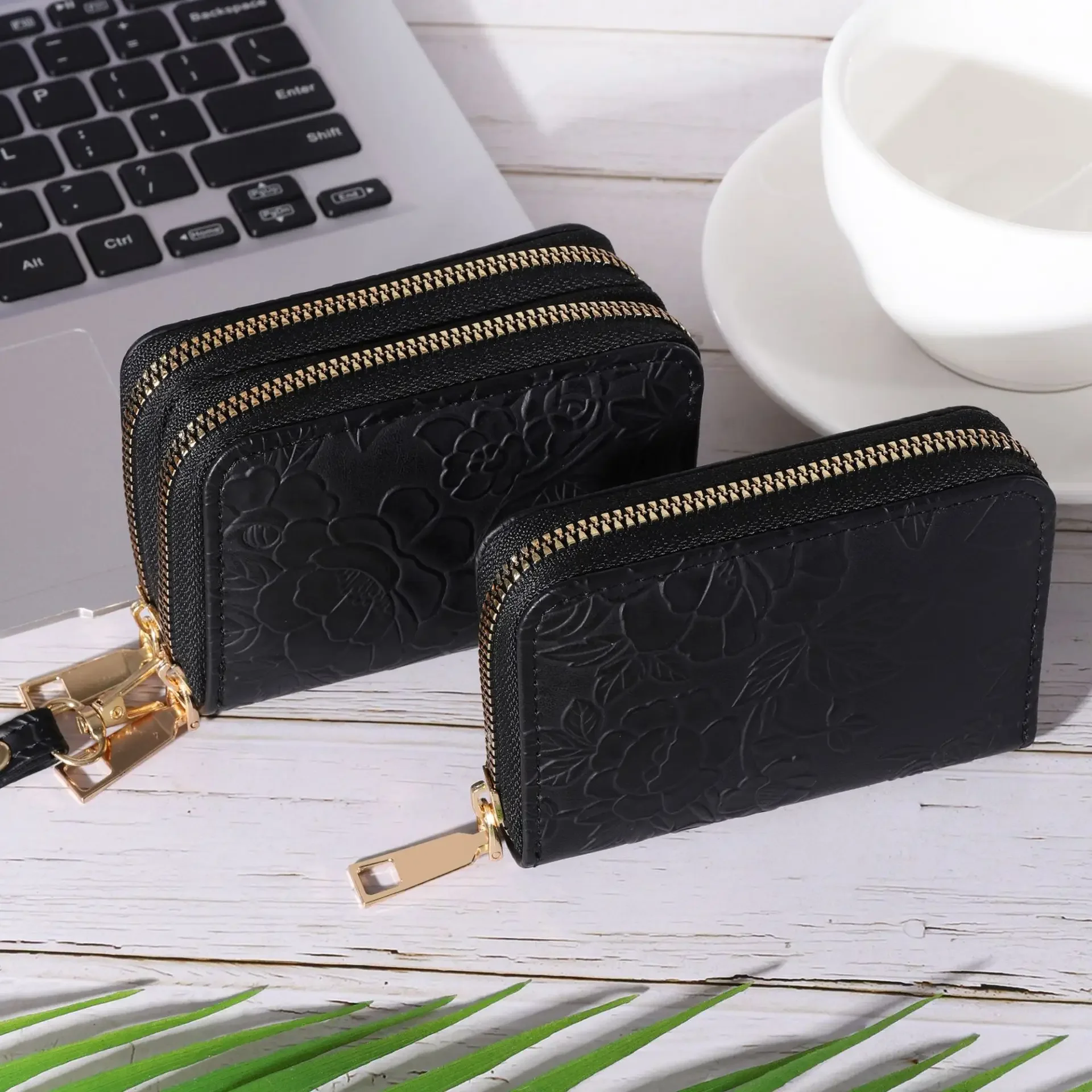 

New PU Organ Card Holder Rose Pattern Solid Color Large Capacity Organ Bag Multi Capacity Card Space