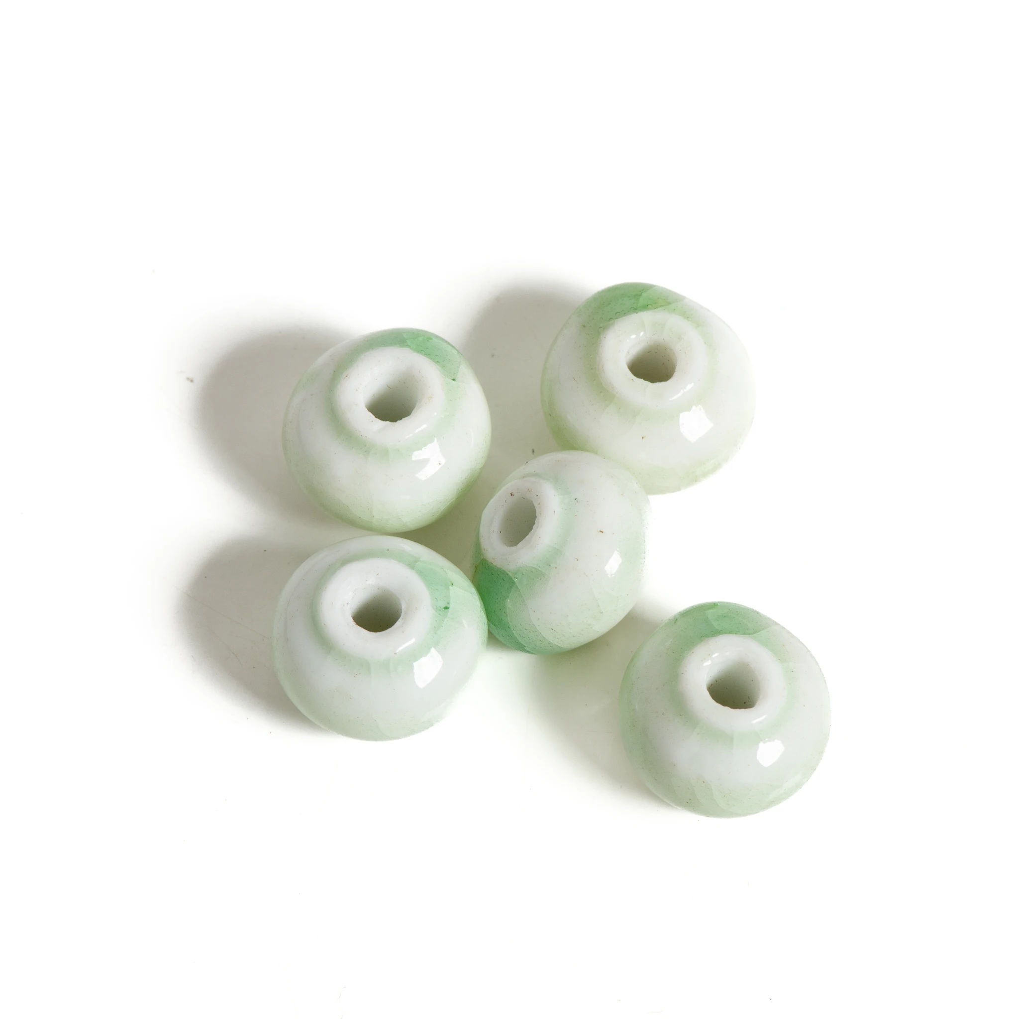 Keramikperlen, 5 Stück, Eisriss, Laternenform, grün glasierte Porzellanperlen mit großem Loch für DIY-Schmuck TCZ816