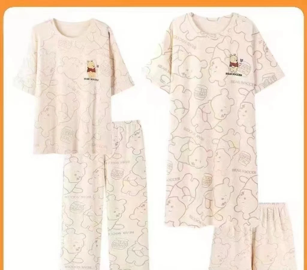 Women\'s Pajamas Homewear Four-Piece Summer Loose Nightgown Homewear New Short-Sleeved Pajamas Long Trousers Thin Homewear