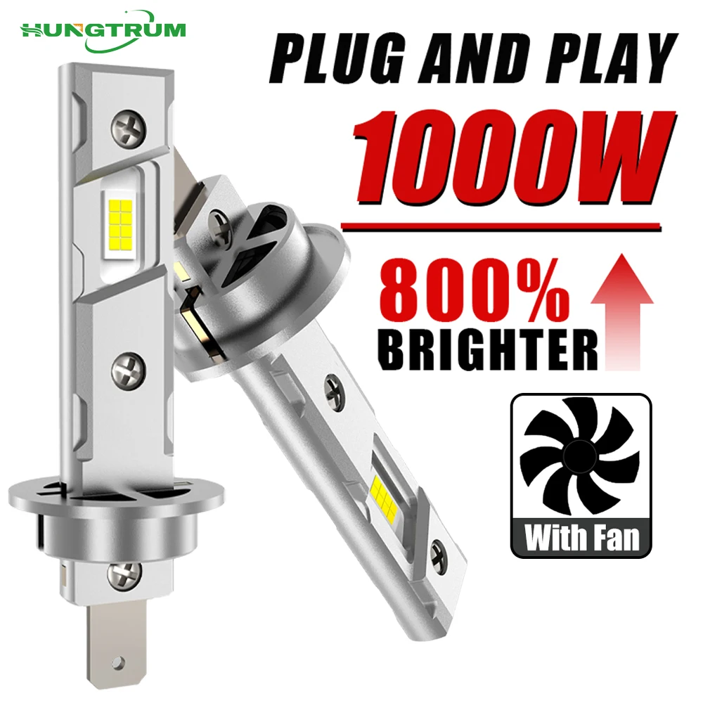 

H1 LED Headlights 1000W Canbus No Error H1 LED Auto Fog Lamps CSP Chip Wireless 1:1 Size LED Bulbs Plug And Play 6000K