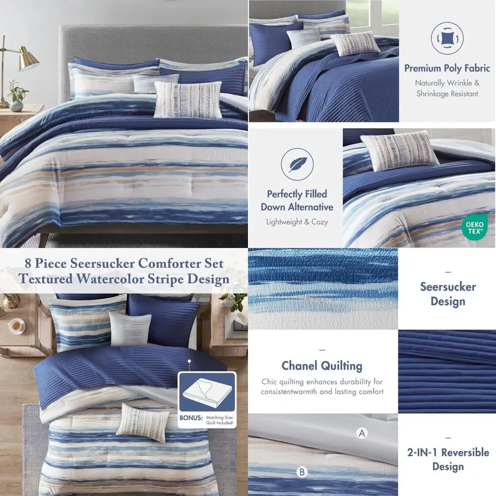 

Modern Luxury Madison Park Marina Quilt Set - All Season Comfort, Matching Shams and Decorative Accents