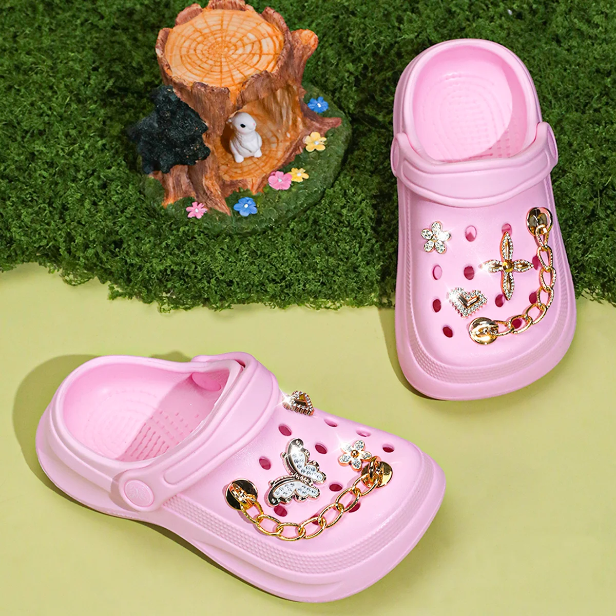 Kids Slip-On Clogs and Mules - Breathable, Waterproof, EVA Garden Shoes with Decorative Chain for Beach and Everyday Wear 168