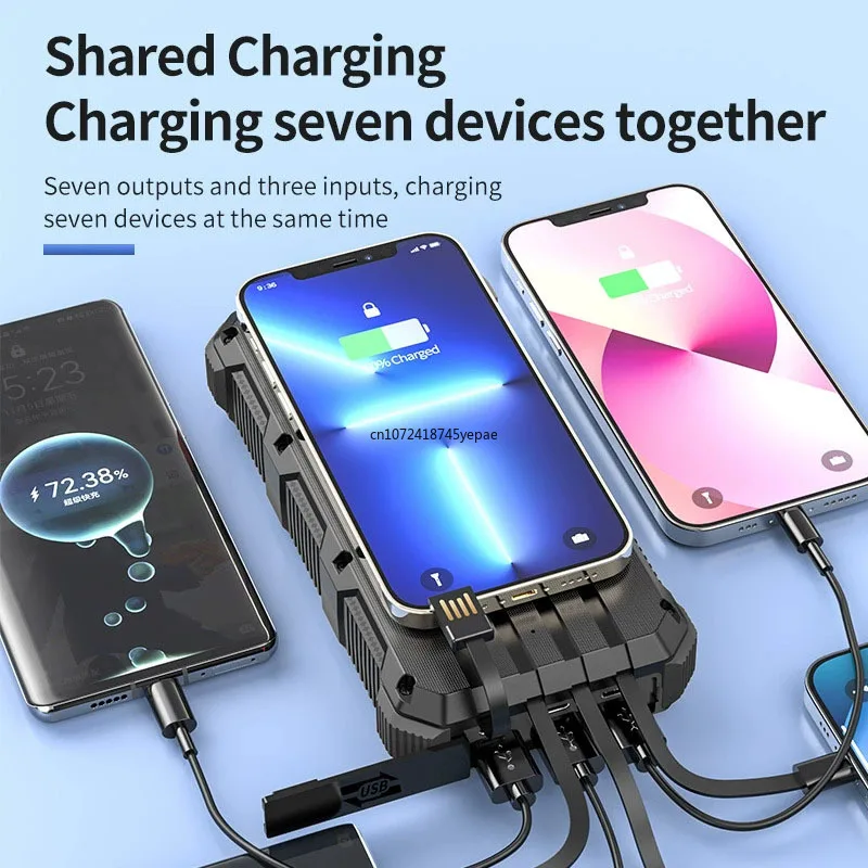 Solar Power Bank 36800mAh with Cable Wireless Charger 3A Fast Charging Portable Powerbank for iPhone 17 Xiaomi Samsung Poverbank view 5