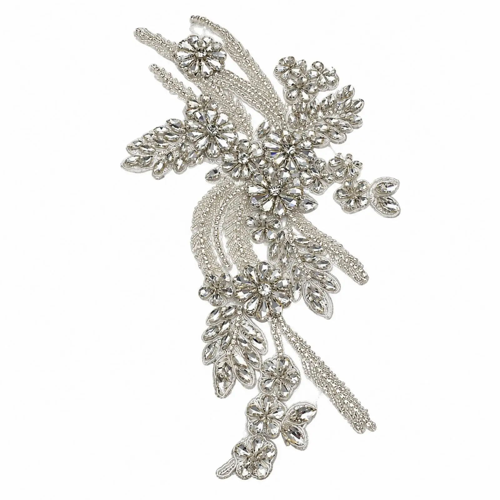 Elegant Trailing Floral Applique with Glass Beads Couture-Style Beaded