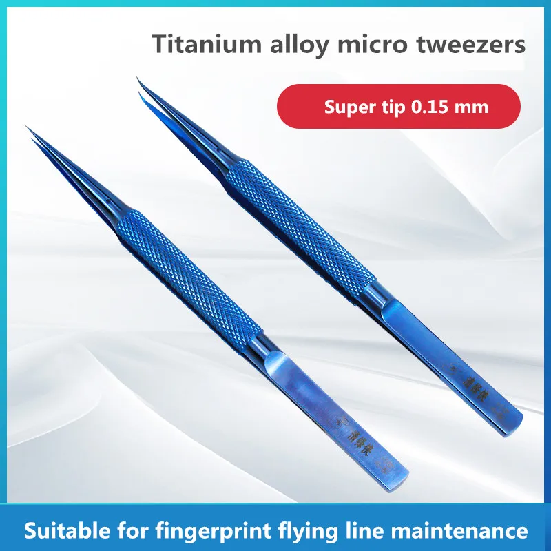 VAKANDA Titanium Alloy Long Elbow Tweezers for Fingerprint Flying Line Maintenance Phone Repair 0.15mm Precision Tweezers