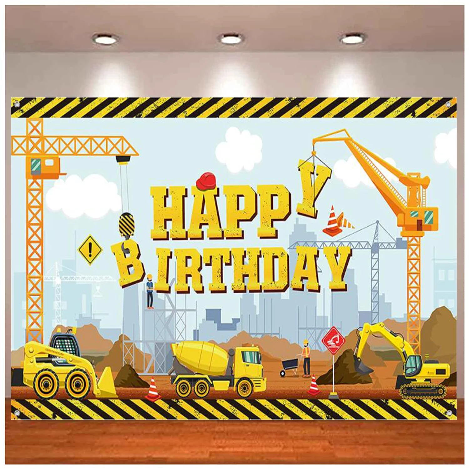 

Construction Photography Backdrop Dump Truck Excavator Crane Birthday Party Banner Digger Truck Background Studio Props Decor