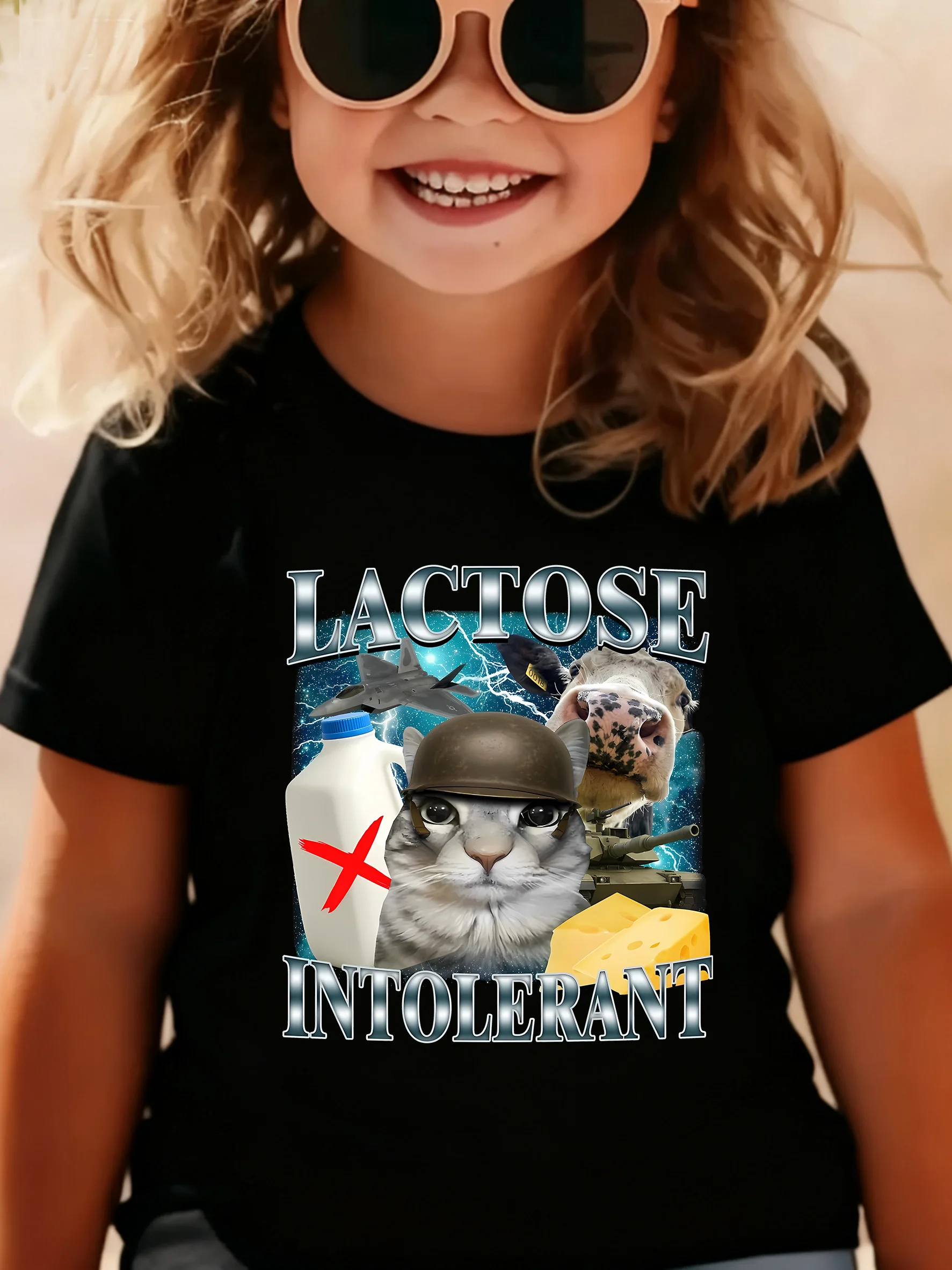 Laktoseintolerante Katze Kawaii Design Print T-Shirts Kinder T-Shirt Casual Jungen Mädchen Sommer Frühling Casual Top Tee