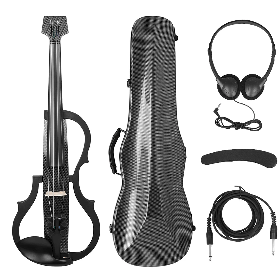 4/4 Carbon Fibe Electric Violin Intelligent Silent Electroacoustic Violin with Bow Carry Case Headphone Cable Shoulder Rest