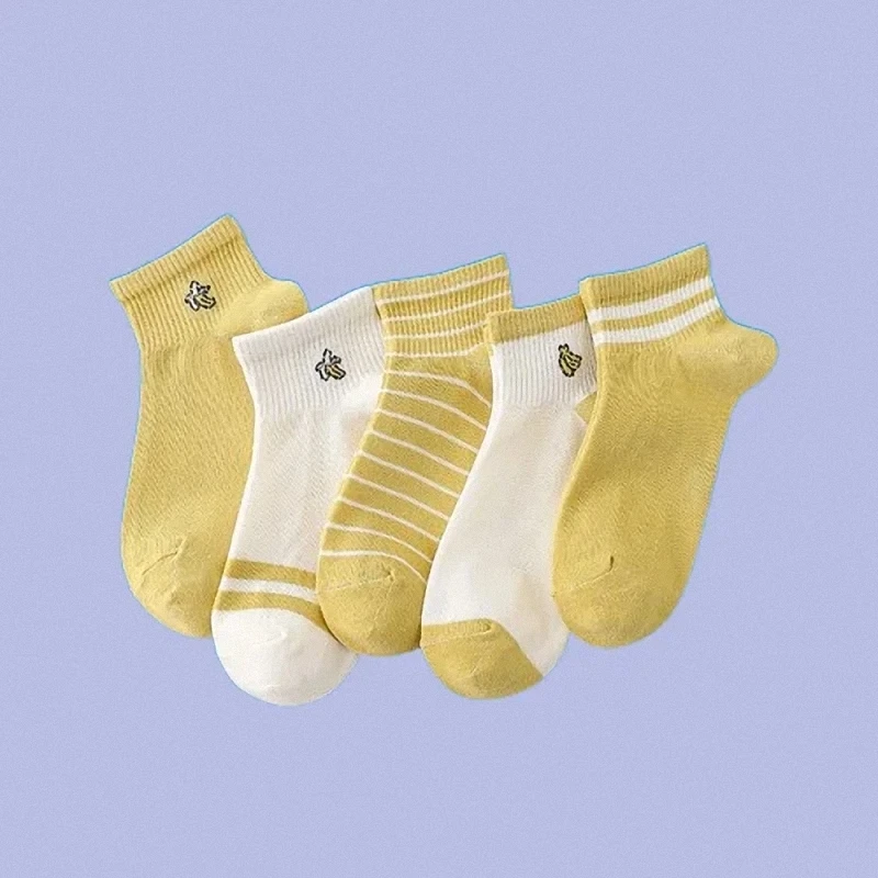 Chaussettes Bateau en Coton Absorbant la Sueur pour Femme, Minces, Mignonnes, Dessin Animé, Ours, Décontractées, Ins Chimallow Mouth, Été, Nouveau, 5 Paires