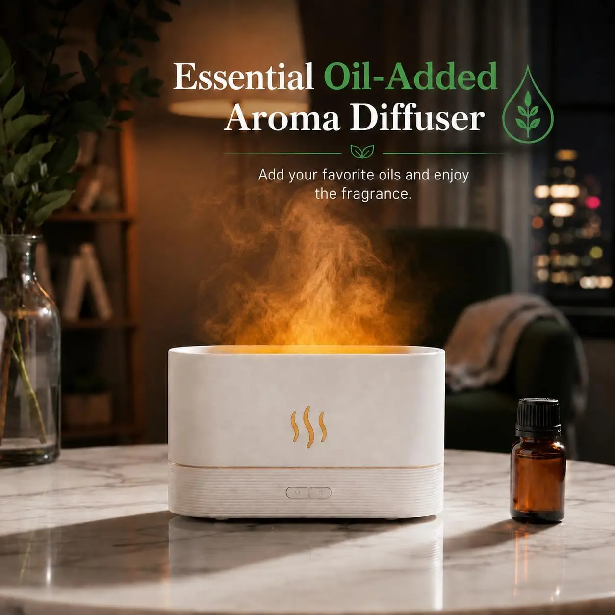 Flame Effect Essential Oil Diffuser, 7 Colors Aromatherapy Humidifier, Silent Waterless Auto-off Scent Diffuser for Home Decor