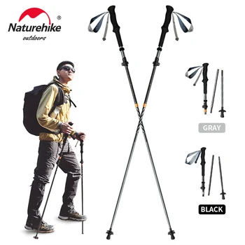 Bastoncini da trekking a vento lungo Naturehike Fibra di carbonio 7075 Lega di alluminio Bastoni da passeggio leggeri pieghevoli a cinque sezioni Arrampicata