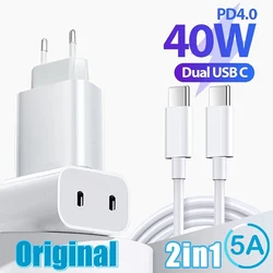 Caricatore PD da 40 W Caricatore rapido doppio USB C QC4.0 QC3.0 PD 4.0 Caricatore rapido USB tipo C per iPhone 15 14 13 Adattatore da parete per telefono Xiaomi