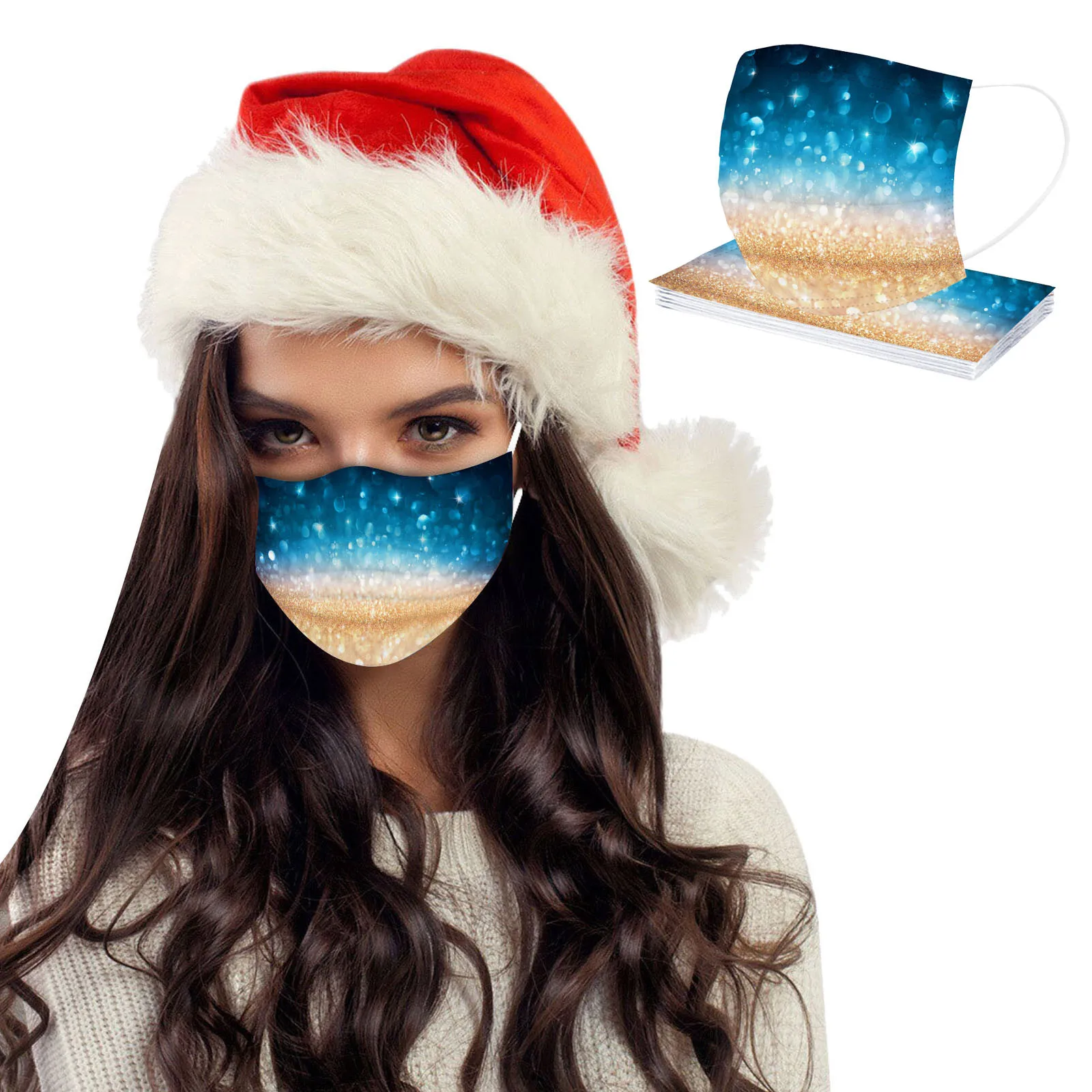 10 قطعة الرجال والنساء الكبار عيد الميلاد لامعة مطبوعة المتاح Meltblown النسيج ثلاث طبقات قناع واقٍ لملابس الحفلات #4
