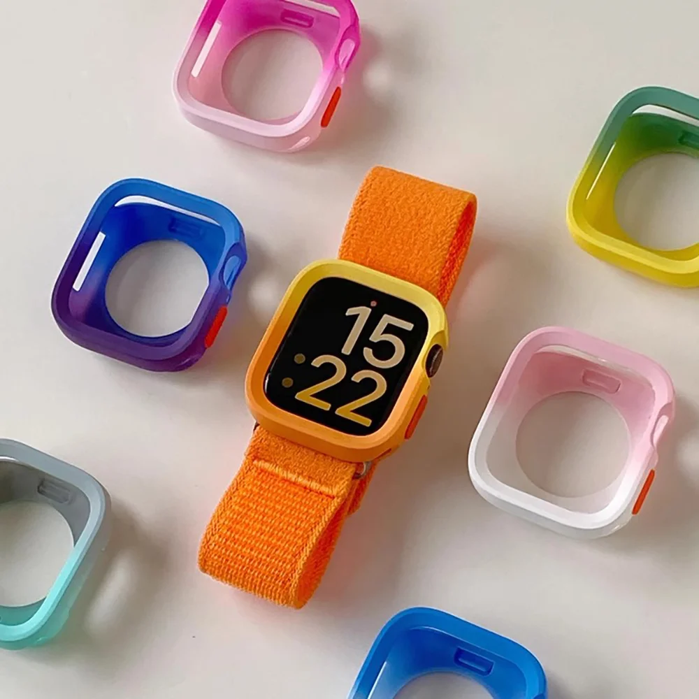 Hollowed TPU Gradient Case for Apple Watch Cover 45mm 44MM 40MM 41mm Silicone Screen Protector for iWatch Series 9 8 7 6 5 4 SE