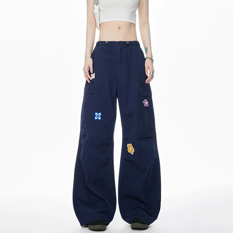 بنطلون نسائي للرياضات الخارجية في جميع الفصول، مريح وفضفاض بتصميم عصري مطبوع، مصنوع من القطن بأرجل واسعة