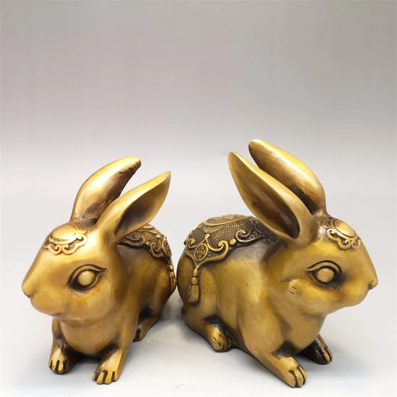 , Fortune , Pair of Rabbits, Brass , Copper-Colored Gilded Rabbit, Zodiac Ornament