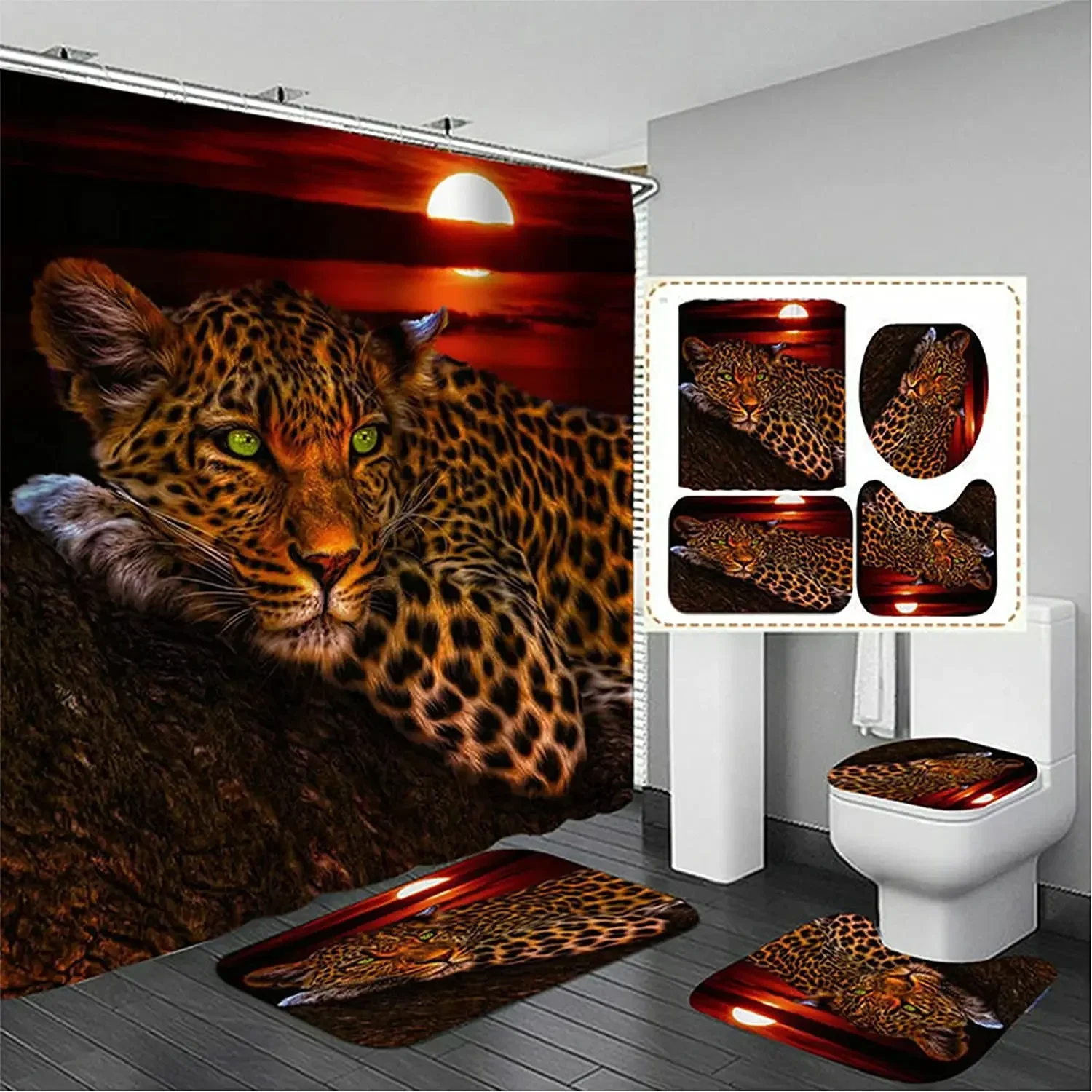 Fashion Lion African Woman Shower Curtain Set Bathroom   Afro Egyptian Lady Waterproof   Rugs  Mat Home Decor